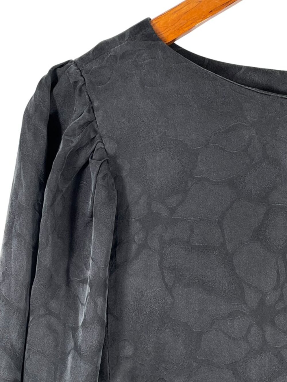 Tucker 100% Silk Charcoal Jacquard Mini Dress Puff Sleeve M - Picture 7 of 15